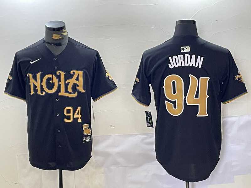 Men%27s New Orleans Saints #94 Cameron Jordan Black Cool Base Stitched Baseball Jerseys